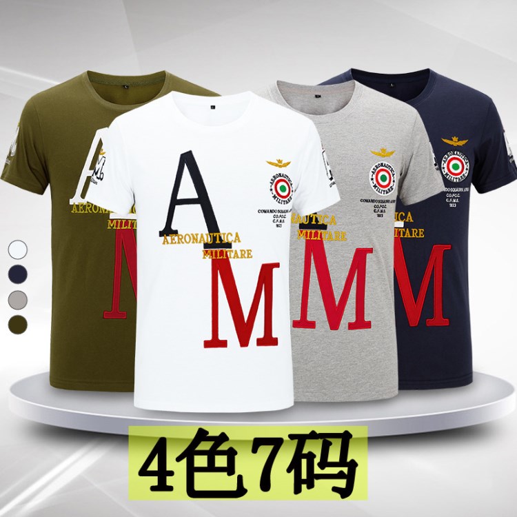 男裝圓領(lǐng)Tshirt短袖全棉T恤衫MA1空軍一號男士棉潮男運動大碼