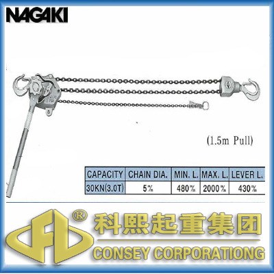 日本NGK-NAGAKI MODEL3000鋁合金環(huán)鏈手扳葫蘆 牽引器 3噸