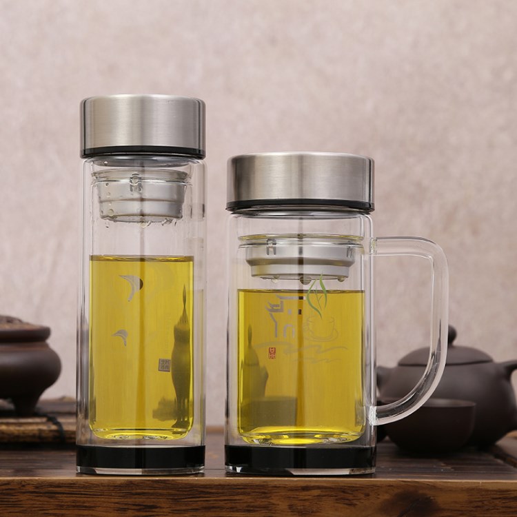 商務玻璃杯 便攜雙層水杯透明高硼硅茶杯定制logo百貨批發