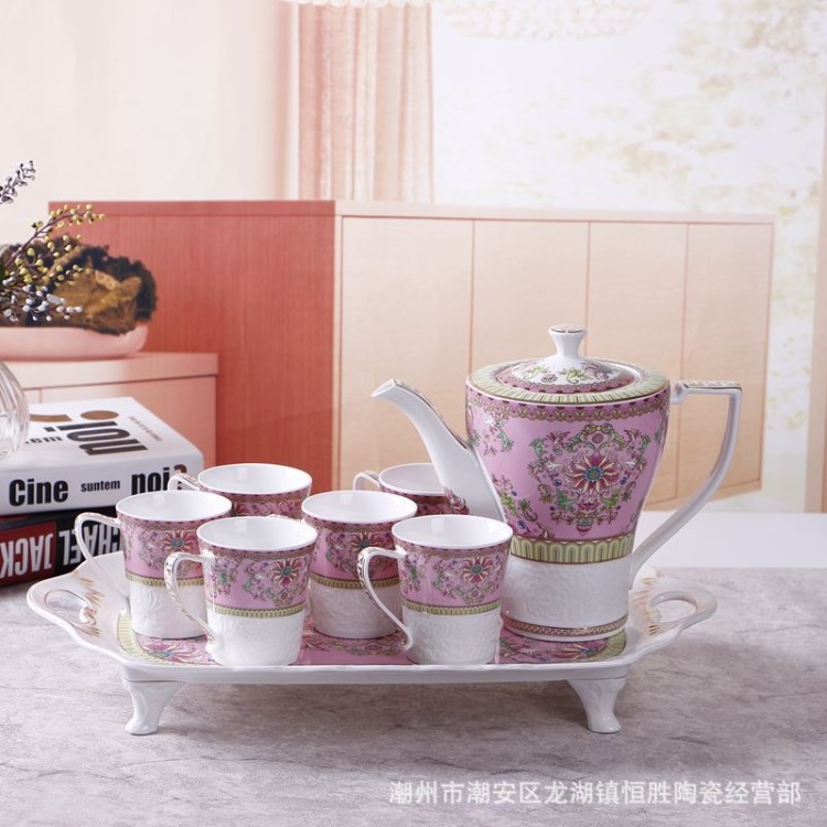 創(chuàng)意新款福壽陶瓷茶壺套裝 花茶壺 冷熱水壺 送禮佳品 廠家直銷