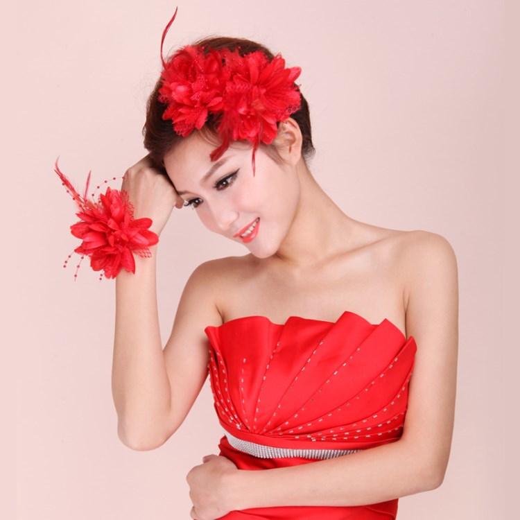 新娘婚慶結婚頭花 拉丁肚皮中國舞蹈演出發飾 拍照寫真布藝手花朵