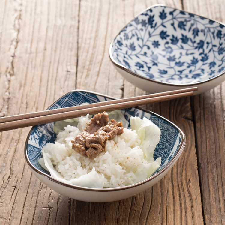 6寸日式三角碗 陶瓷和风饭汤碗碗 沙拉餐碗卤味小菜碗 5色 釉下彩