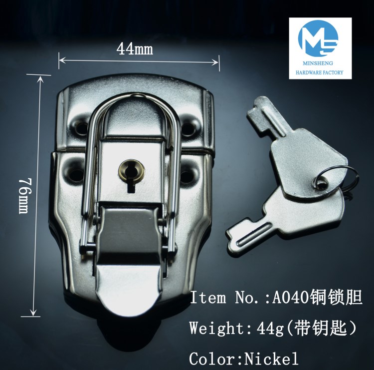 供應滾鍍白鎳扣鎖 鋁箱鎖 硬箱鎖 工具箱鎖 箱包搭扣A040銅鎖膽