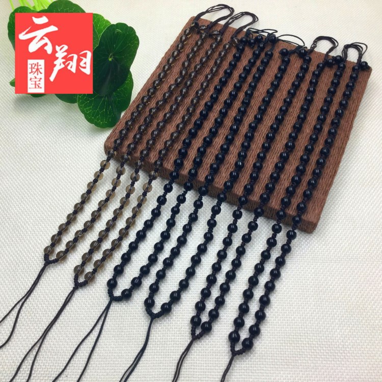 DIY飾品配飾黑曜石茶晶吊墜繩十二生肖本命佛黑砭石抽拉款掛件繩