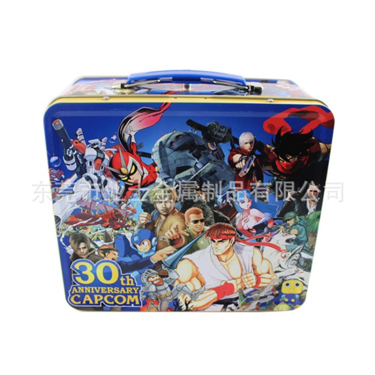 東莞廠家批發定制馬口鐵手挽罐午餐盒套裝 印花食品包裝鐵罐方罐