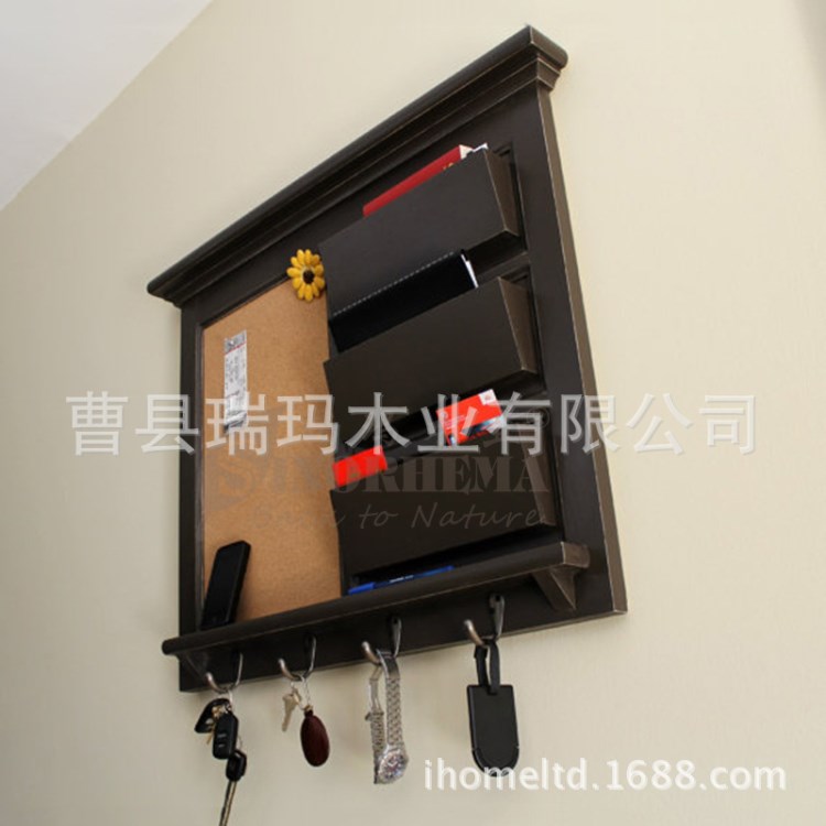實木質墻飾壁掛鉤 家用多功能帶衣帽鉤軟木公告留言板壁掛衣帽鉤