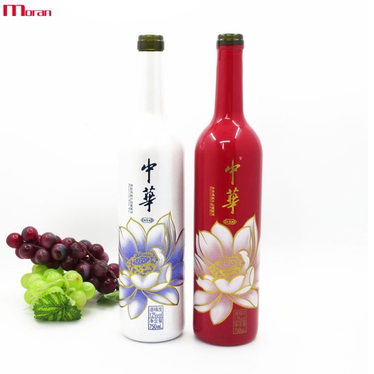 定制酒瓶波爾多瓶型彩色噴涂玻璃瓶酒標(biāo)印刷燙印LOGO設(shè)計(jì)加工