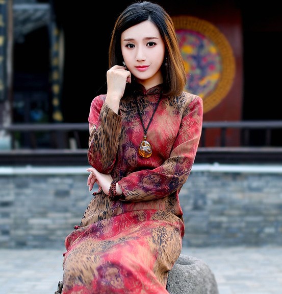 秋装新款香云纱女士旗袍连衣裙真丝改良复古旗袍裙