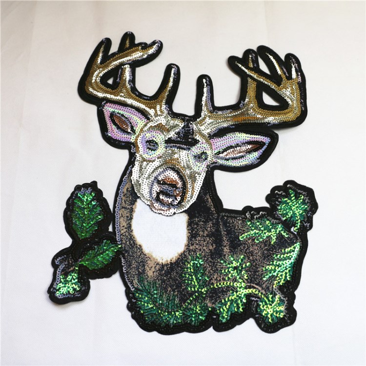 新款梅花鹿刺繡亮片布貼衣服裝飾毛衣T恤diy縫制輔料補(bǔ)丁百搭