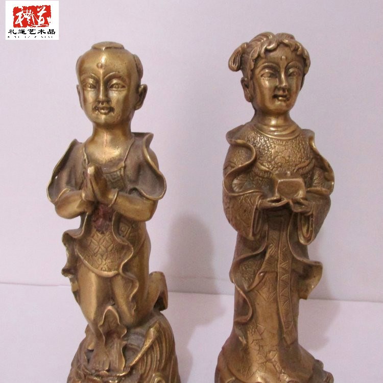 風(fēng)水銅器金童玉女佛像 萬(wàn)事吉祥金屬工藝品金童玉女佛像