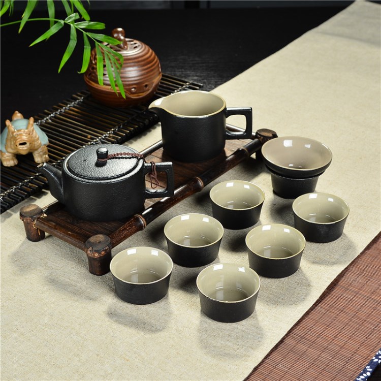 新穎臺灣陸之寶黑陶茶具龍啟壺陶瓷套裝批發黑禪風能量養生瓷