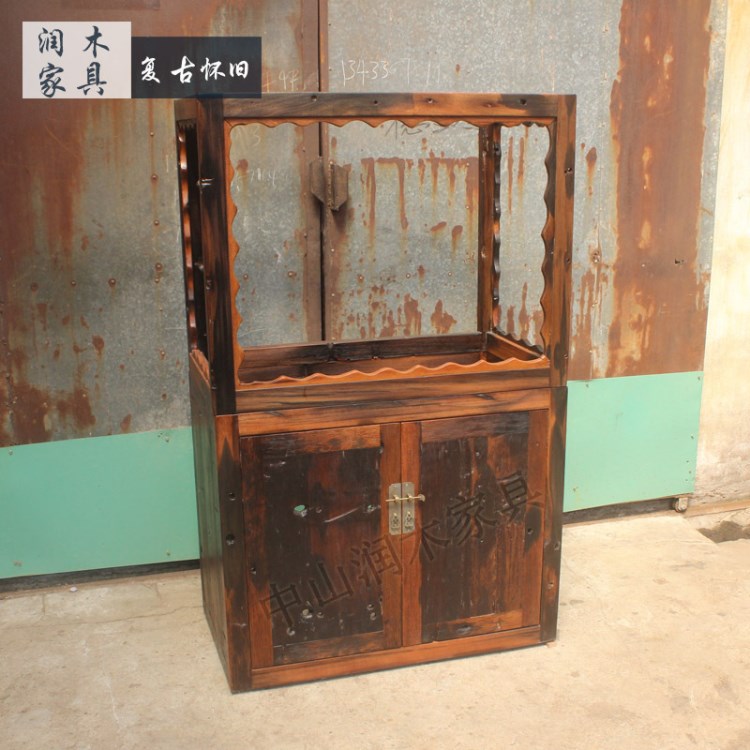 老船木魚缸底柜 實木魚缸柜魚缸底座水族箱海水柜古船木家具定做