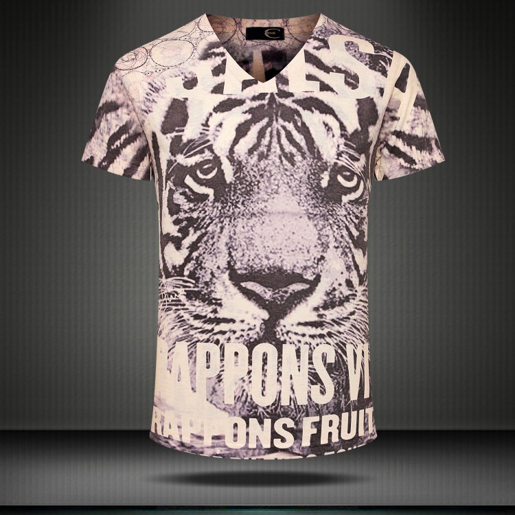 速賣(mài)通ebay熱賣(mài) 外貿(mào)個(gè)性男士創(chuàng)意花豹印花圖案短袖t恤3D廣告衫男