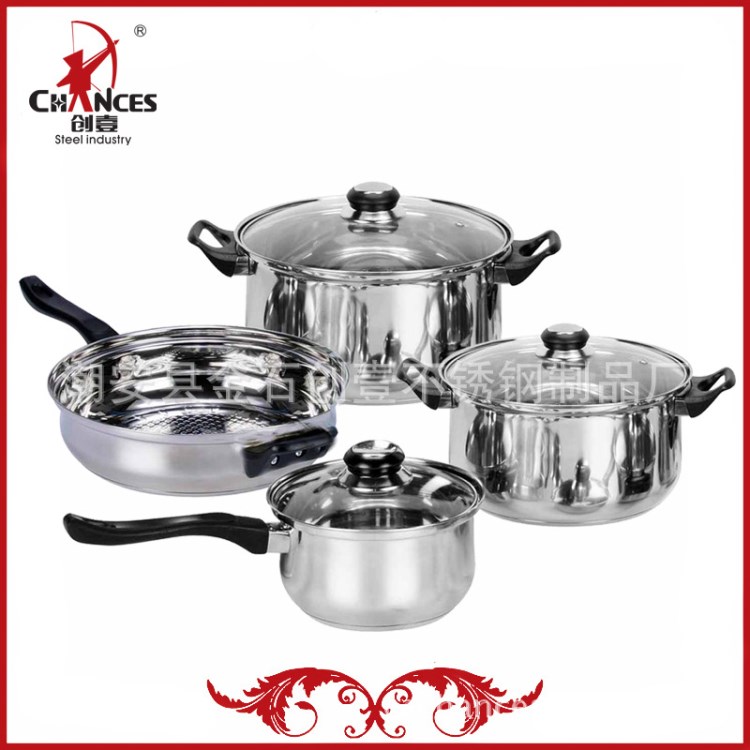 【外貿(mào)】7件裝不銹鋼鍋 經(jīng)典造型 出口南美市場(chǎng)  Cookware