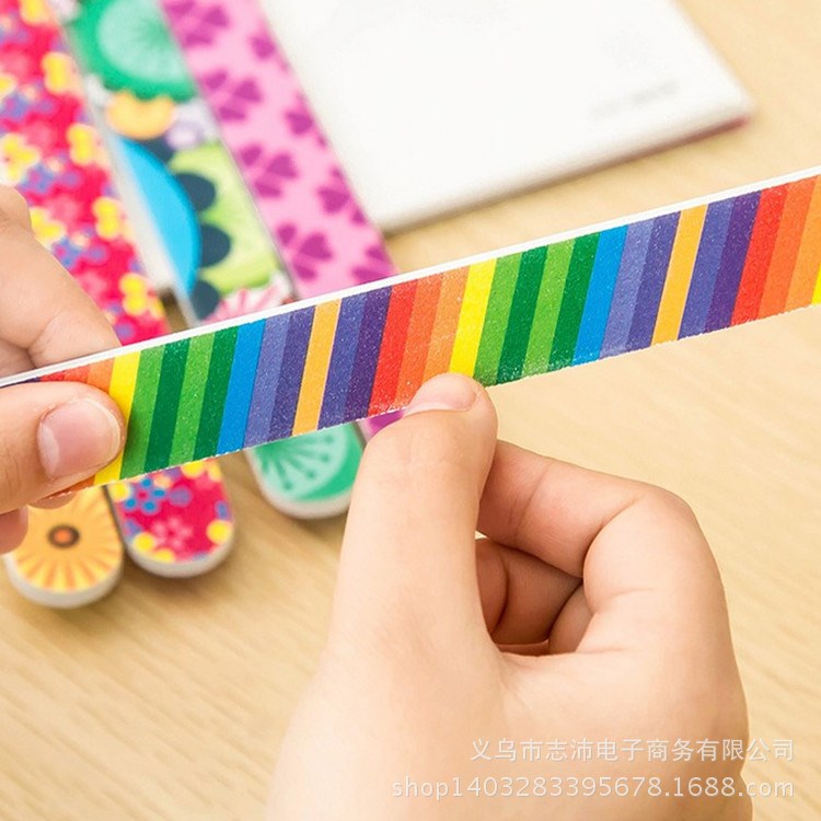 跨境韓版時尚五彩繽紛雙面指甲銼 修形打磨彩虹挫條 花指甲挫