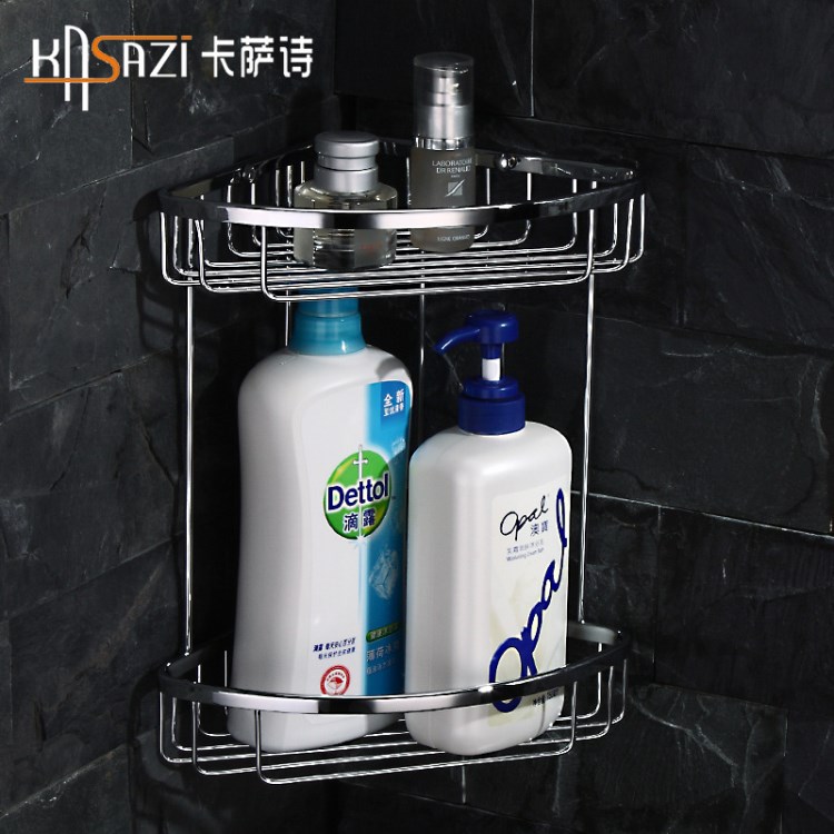 沐浴露收納架 全銅雙層浴室網(wǎng)籃置物架 轉(zhuǎn)角架批發(fā)家用掛件儲(chǔ)物架