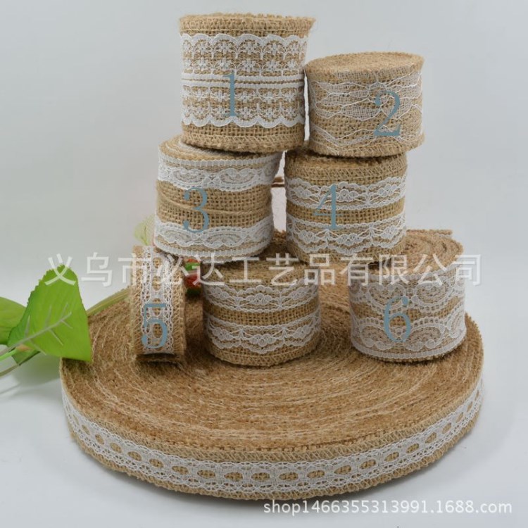 DIY圣誕工藝裝飾麻布卷麻繩編織帶 花邊麻卷 蕾絲麻布 5cm麻布卷