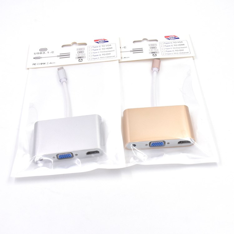 type-c轉hdmi+vga轉換器 usb3.1轉hdmi type c音頻轉接線三合一