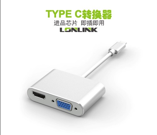 TYPE C TO HDMI+VGA 4K*2K USB 3.1轉(zhuǎn)HDMI VGA二合一高清轉(zhuǎn)換器