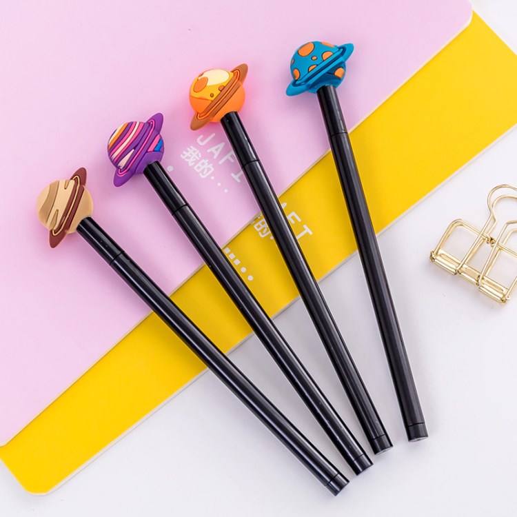 韓國(guó)文具 學(xué)習(xí)辦公0.5mm黑色水筆簽字筆 可愛(ài)創(chuàng)意七彩星球中性筆