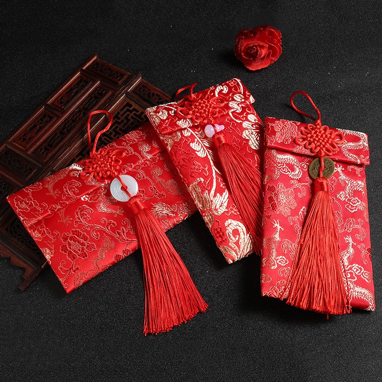 中國風燙金印花布藝紅包中國結(jié)流蘇布紅包婚禮喜慶利是封定制批發(fā)