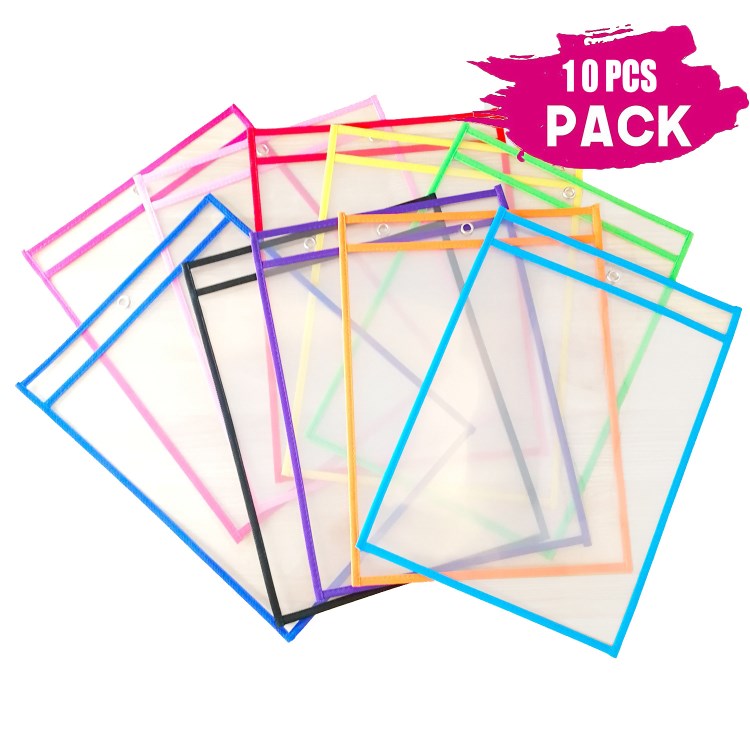 10PCS 套裝 寫(xiě)字袋 習(xí)題收納袋 可重復(fù)使用 透明PET干擦袋