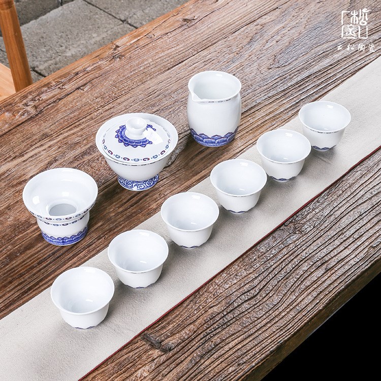 德化白瓷茶具套裝送禮青花手繪茶具送禮定制LOGO功夫茶具廠家直銷