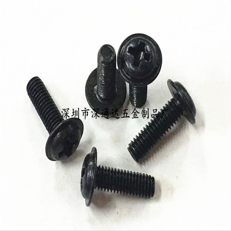 發黑PWM圓頭帶墊機械牙螺絲 十字槽盤頭帶介機牙螺釘M2.5-M3-M4