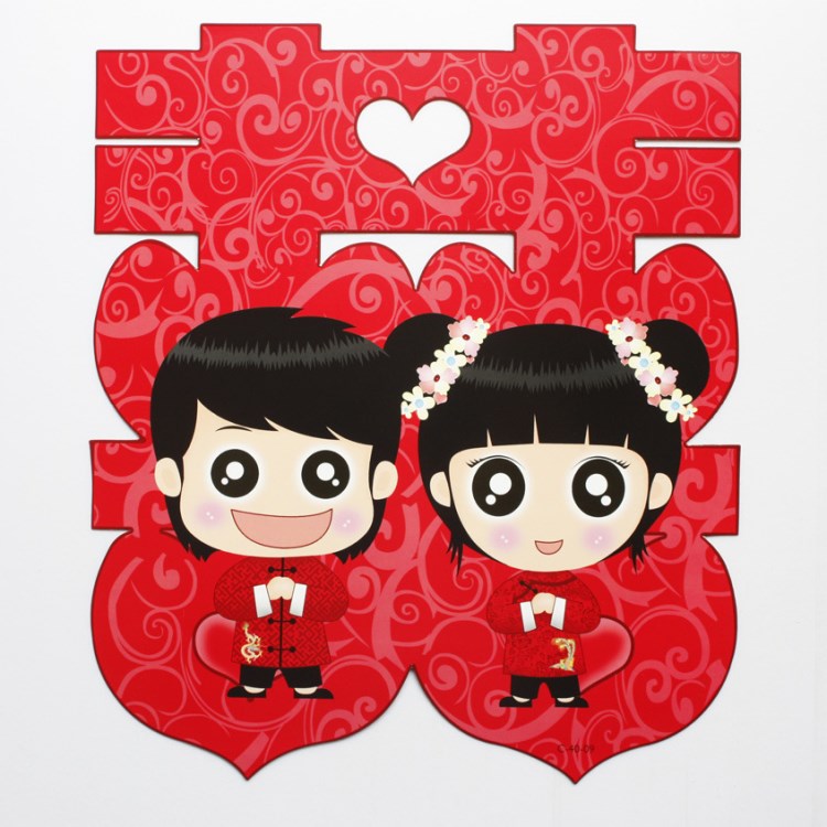 喜喆順 婚慶布置裝飾喜字 結(jié)婚用品雙面彩印門貼 喜慶卡通喜字貼