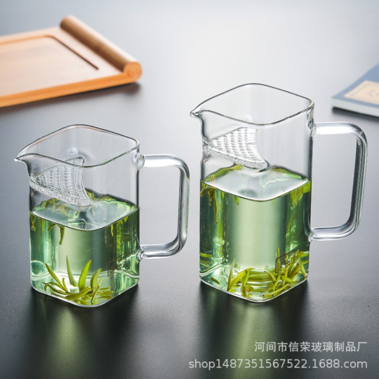 四方公杯 耐熱分茶器 漏一體簡約泡茶杯 方形月牙公道杯玻璃