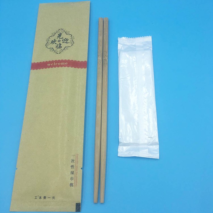 外賣餐廳一次性牛皮紙筷子濕巾套裝 酒店濕巾碳烤節(jié)筷子組合批發(fā)