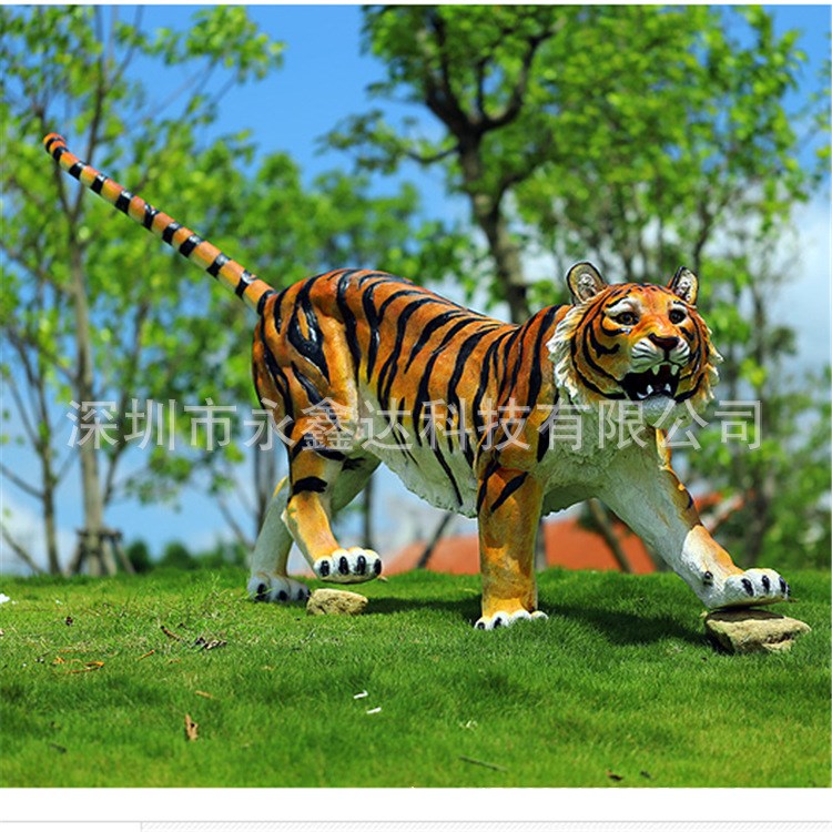 玻璃鋼老虎雕塑 寫實動物雕塑 園林動物景觀小品 園林風景擺件