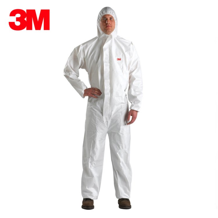 3M 4510白色帶帽連體防護(hù)服防塵顆粒物及液體有限噴濺防疫服