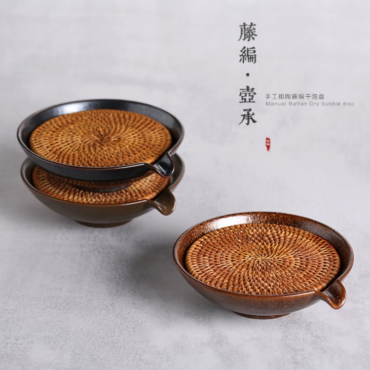 日式手工拉胚粗陶柴燒茶具紫砂茶承干泡茶盤個性主人公壺承茶托