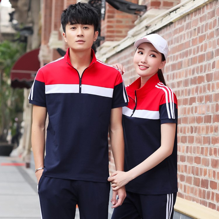 夏季半袖大學(xué)生班服情侶款休閑套裝 男女款健身跑步服 現(xiàn)貨批發(fā)
