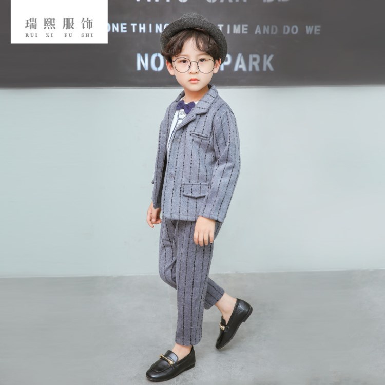 春秋季男童小西裝套裝 兒童西服條子三件套禮服 廠家直銷 可批發
