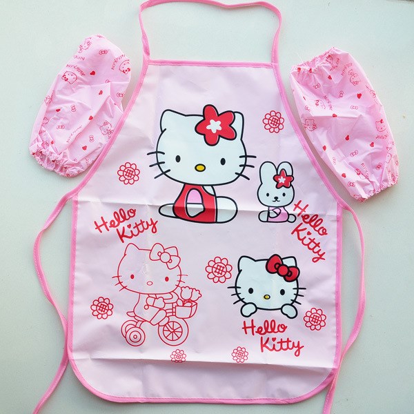 可愛卡通兒童圍裙批發(fā) HELLOKITTY幼兒園帶袖套PE防水圍裙 批發(fā)