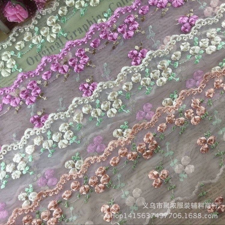 婚紗 網(wǎng)紗刺繡立體繡花邊14CM發(fā)飾包包服裝玩偶diy輔料