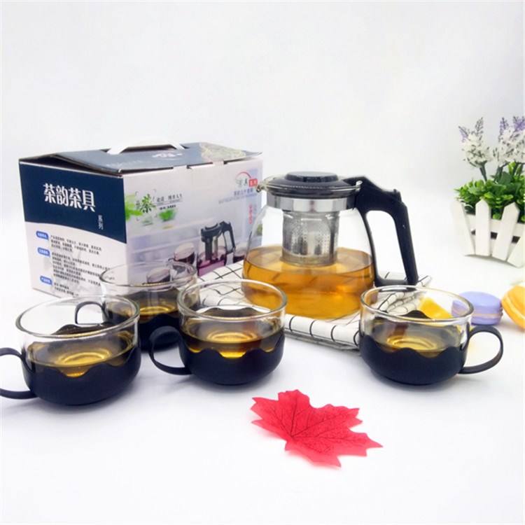 功夫泡茶壺五5件套 耐熱玻璃 茶具禮盒套裝 花茶壺水具 廣告禮品