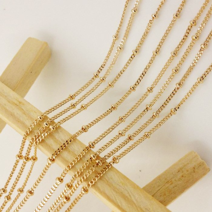 diy飾品手工制作銅鍍真14K金色包包鏈24K包金鏈條國產豆豆鏈