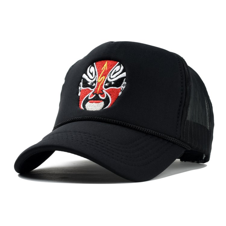 YJW-A010 親子款刺繡臉譜面具網(wǎng)帽 男女時尚戶外遮陽貨車帽子批發(fā)
