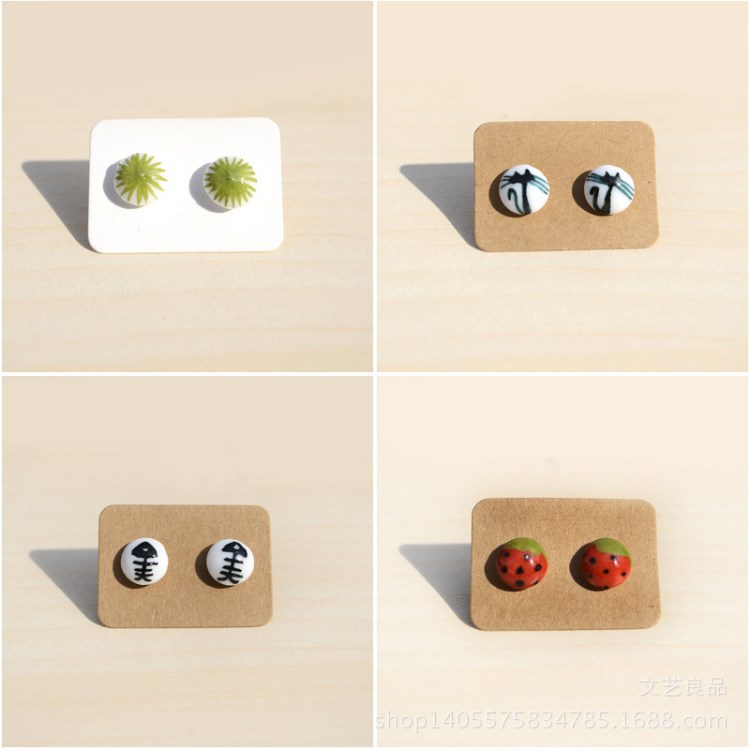 景德鎮陶瓷耳釘手繪卡通耳飾手工陶藝飾品學生姐妹小清新服飾配件