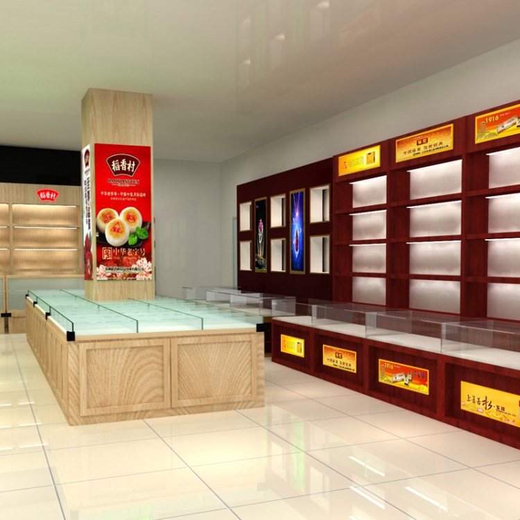 木质食品展示柜烤漆特产展柜定做食品特产店装修设计陈列柜