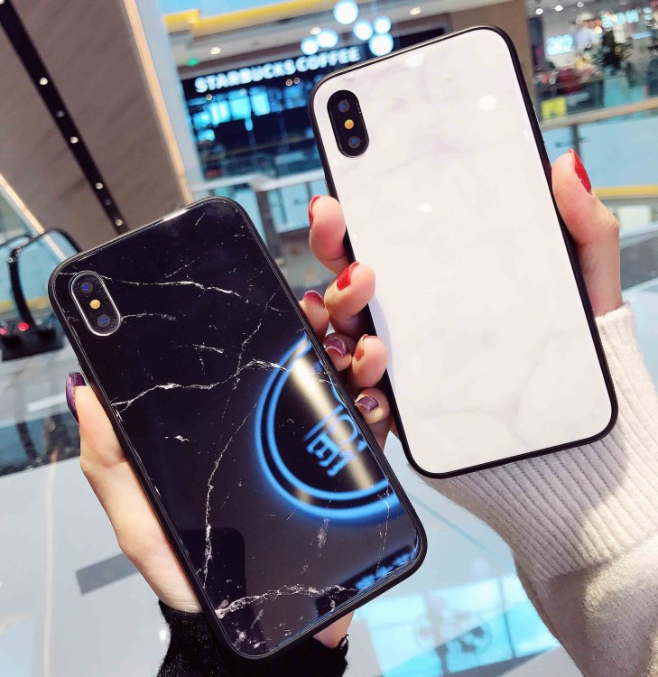 大理石iphonex手机壳 钢化彩印玻璃壳软边iphone8苹果x手机壳厂家