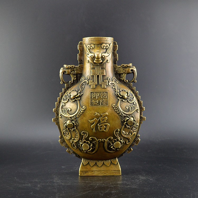 福壽平安擺件花瓶青銅器銅黃銅工藝禮品家居客廳玄關(guān)銅黃銅擺