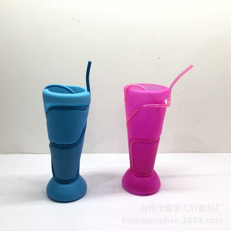 创意塑料特色吸管杯绕管杯pe450ml塑料杯