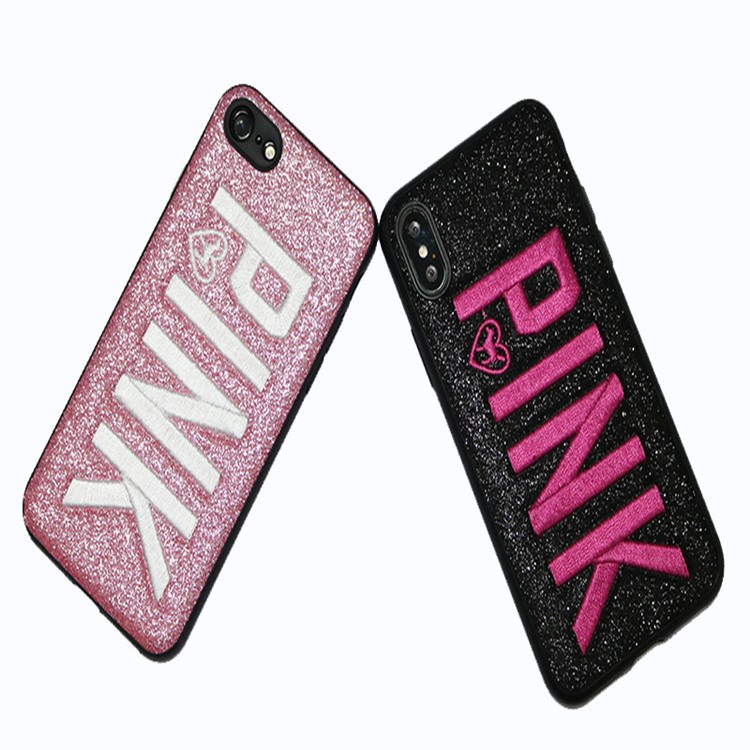 iphoneX閃粉亮片pink手機殼pink字母iphone7刺繡手機殼note9 S9