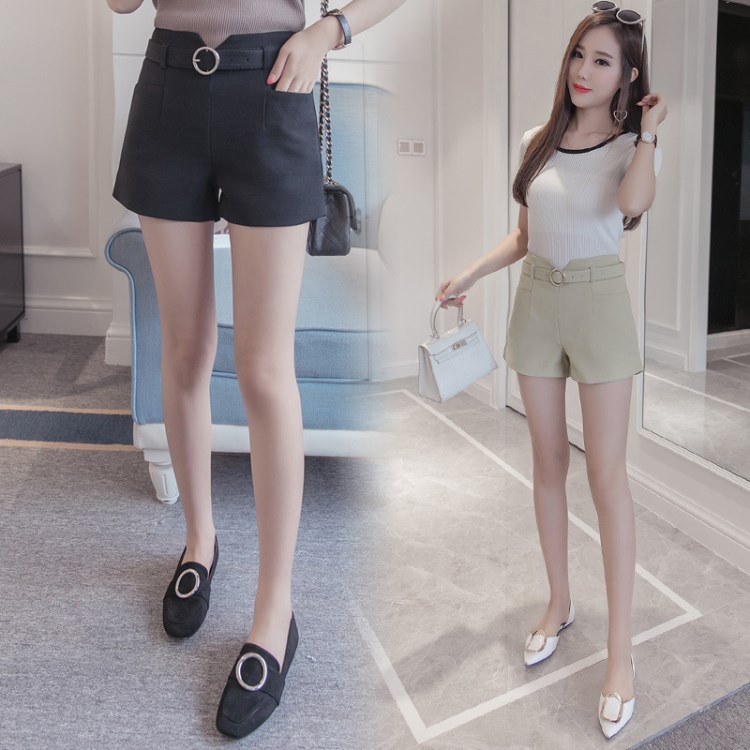 2372#高腰短褲女韓版百搭外穿闊腿褲A字顯瘦休閑褲春夏熱褲