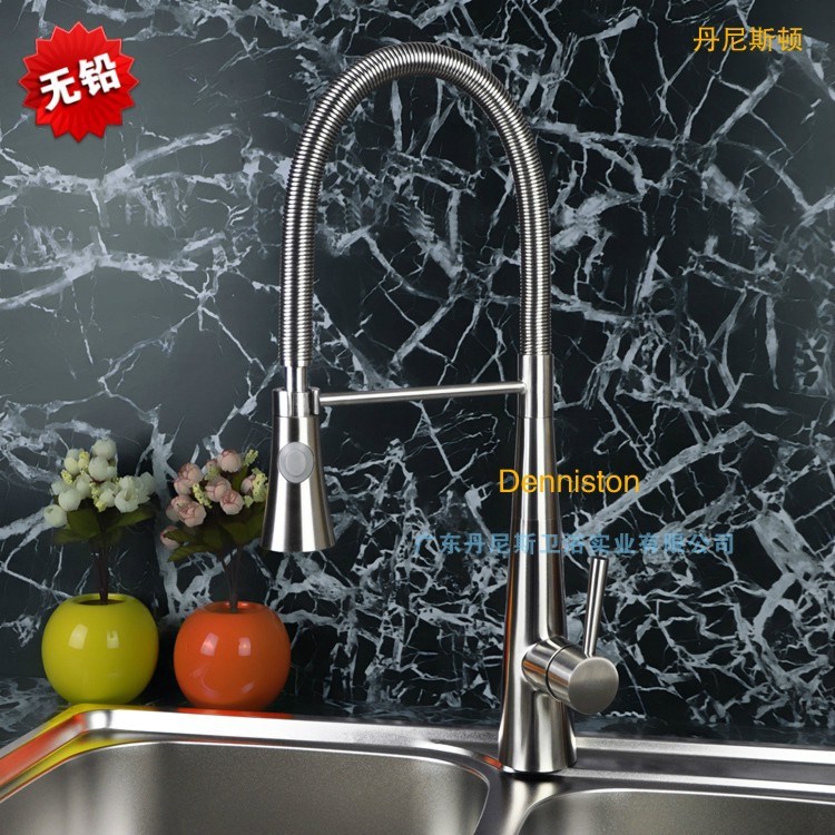 304不銹鋼彈簧龍頭冷熱抽拉龍頭洗菜盆水龍頭廚房水槽水龍頭批發