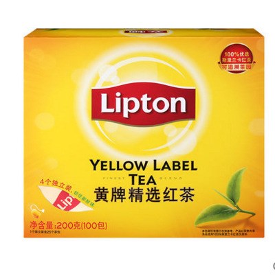 Lipton立頓 黃牌精選紅茶包立頓紅茶袋泡茶100袋200g盒裝辦公茶飲